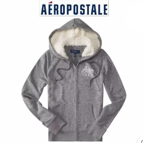 NWT Sz XS Aeropostale Fleece Fur Hoodie Sweatshirt - Picture 1 of 2